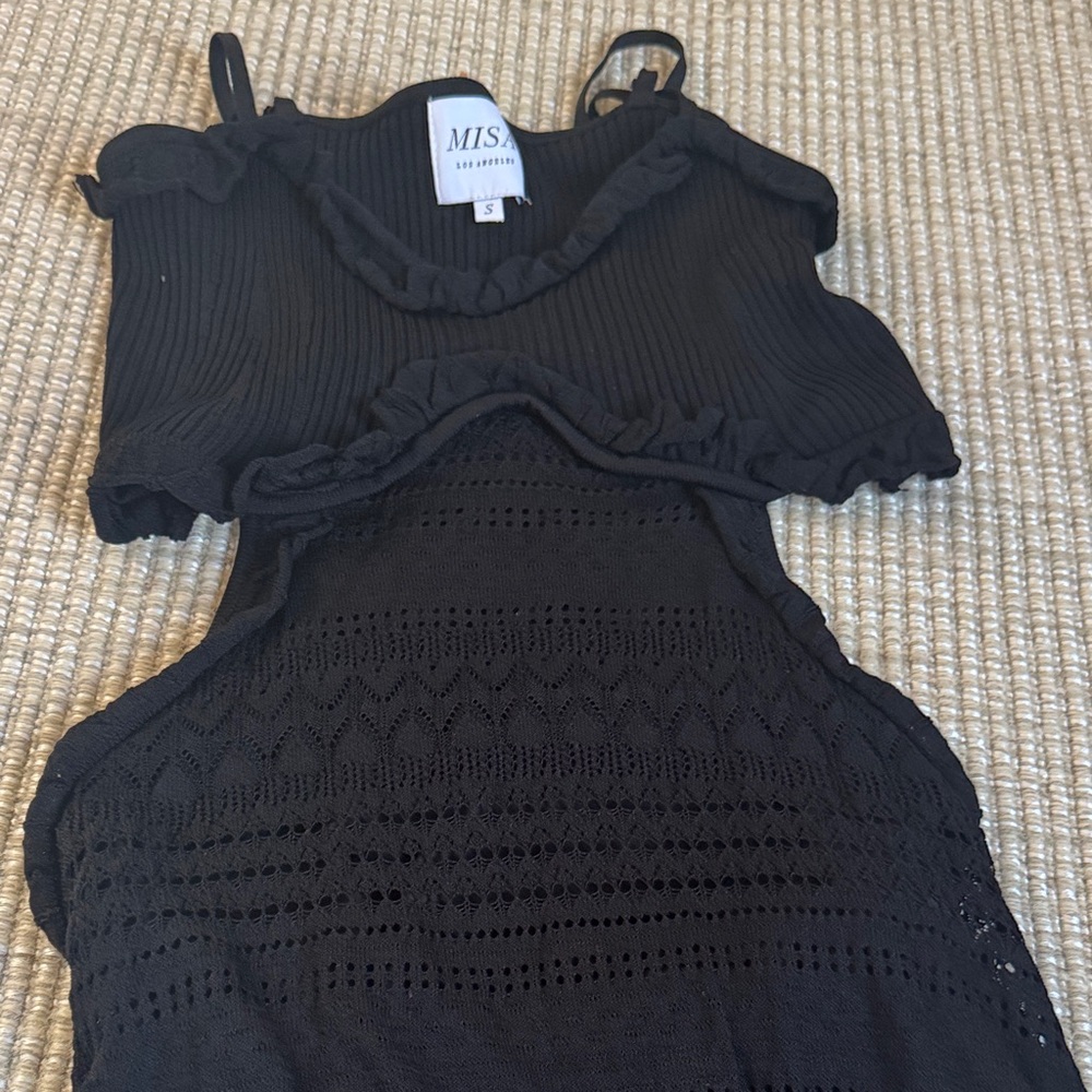 Misa Los Angeles Black Knit Crochet Dress with Cutout Details - Picture 3 of 7